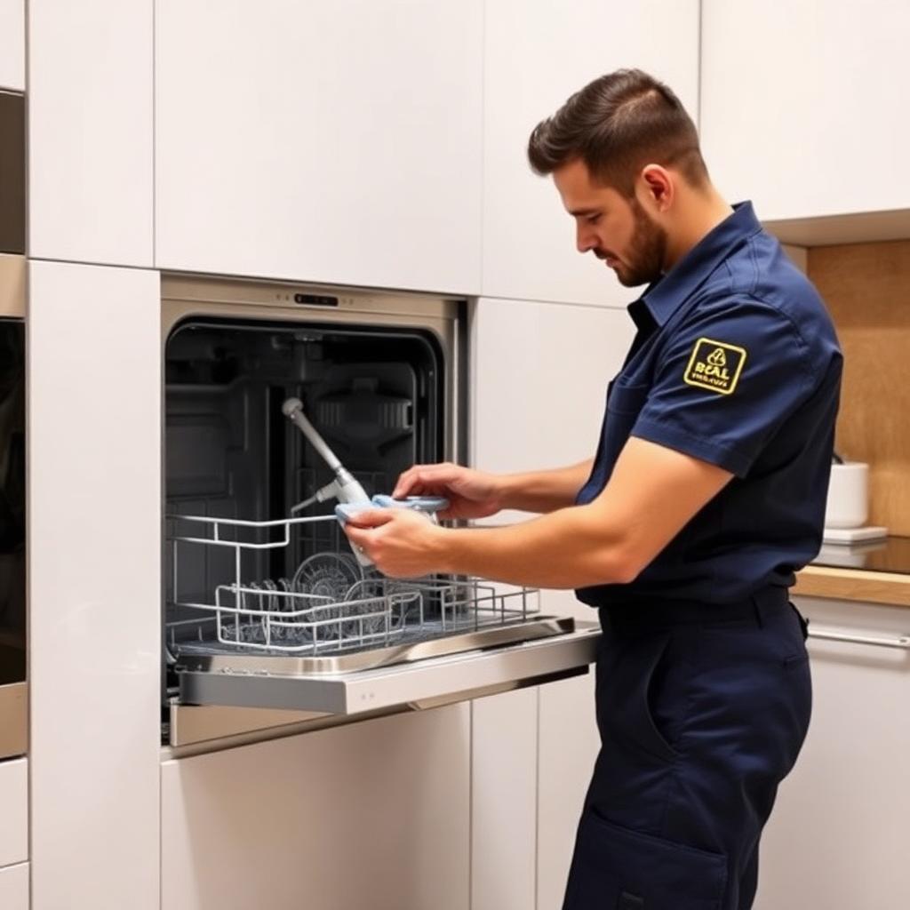 Ankastre bulaşık makinesinin püskürtme kolunu kontrol eden teknisyen